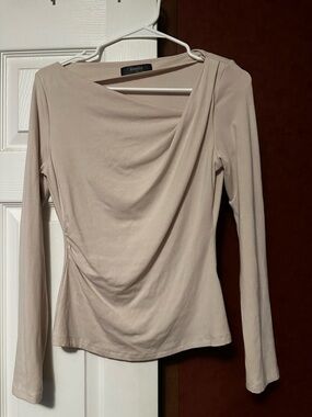 Zesica Women's Long Sleeve Draped Neck Top in Light Beige